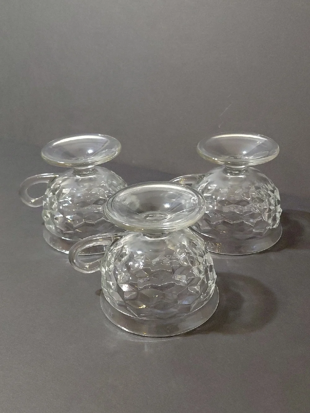 Lot of 3 Vintage Colony/Indiana Glass Whitehall Clear Cubist Footed Punch Cups